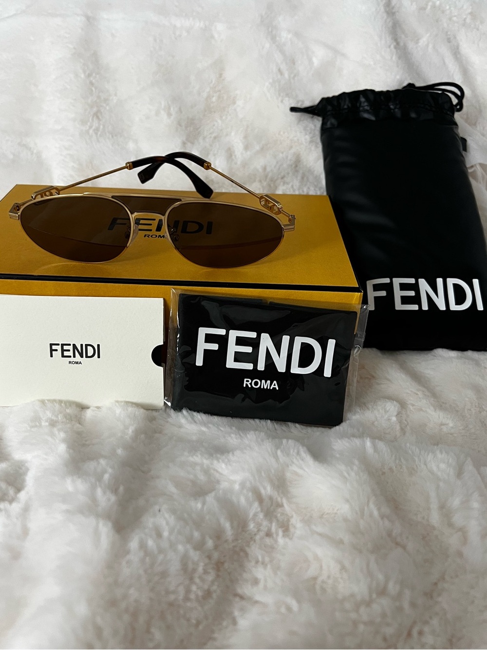 Fendi Gold Frame Brown Lens Sunglasses with Branded Case